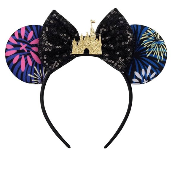 Minnie Mouse Ears Headband Black Sequin Castle Bow (SKU: 123MI) - Picture 4 of 9